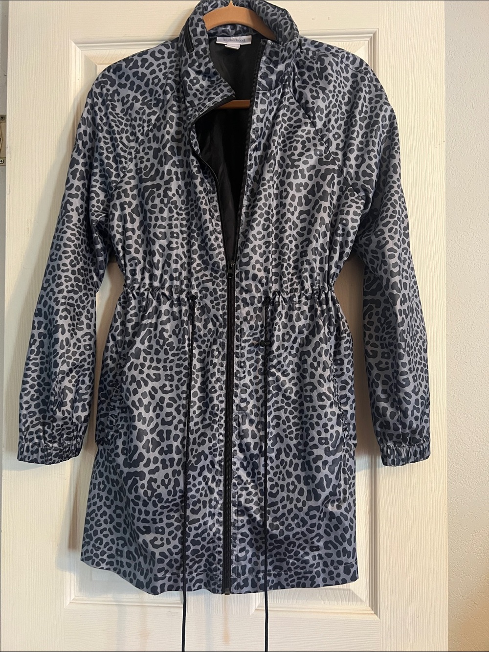 Motherhood Maternity Gray Leopard Print Drawstring Trench Coat